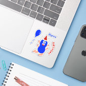 Gelukkig blauw monster sticker (Laptop met iPhone)