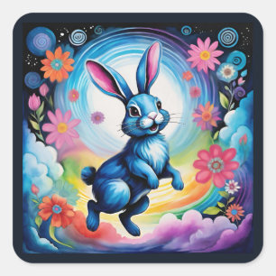 Gelukkig Blauwe Konijn Droom Vreugde Vierkante Sticker