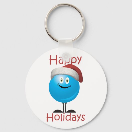 Gelukkig blauwe ornament dat een vrolijk kerstfees sleutelhanger (Voorkant)