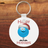 Gelukkig blauwe ornament dat een vrolijk kerstfees sleutelhanger (Voorkant)