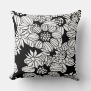 Gelukkig Bloemmotief Zwart & Wit Trendy Print Kussen