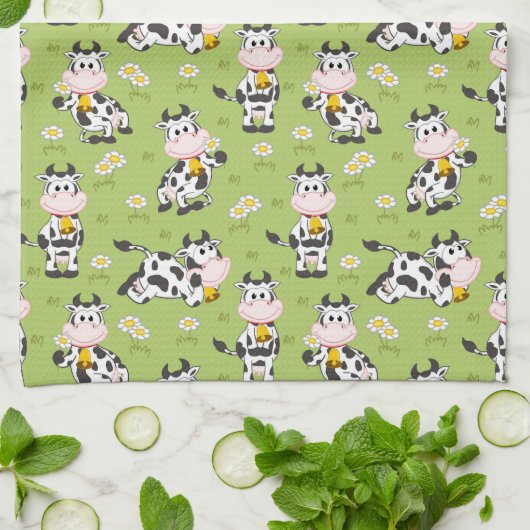 Gelukkig Boerderij Koeien Theedoek (Gevouwen)