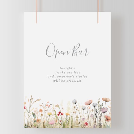 Gelukkig Boho Wilde Bloemen Bruiloft Open Bar Poster
