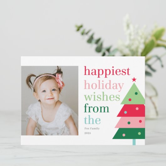 Gelukkig Boom Fun Moderne Vakantie Fotokaart Feestdagenkaart (Staand voorkant)