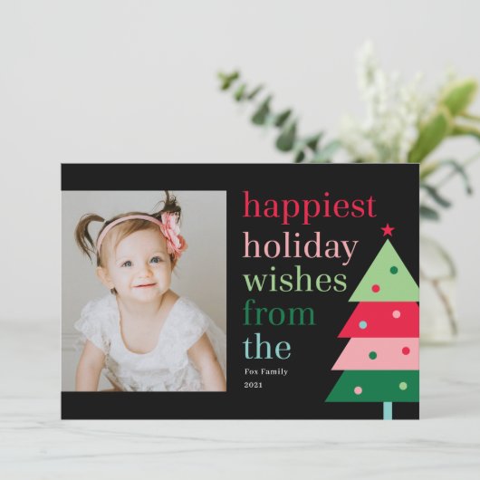Gelukkig Boom Fun Moderne Vakantie Fotokaart Feestdagenkaart (Staand voorkant)