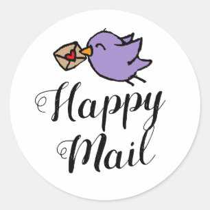 Gelukkig brief handwritten tekst cute vogel doodle ronde sticker