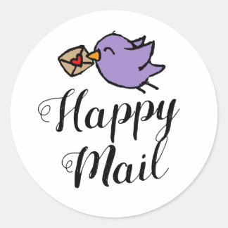 Gelukkig brief handwritten tekst cute vogel doodle ronde sticker