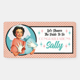 Gelukkig Bruid Retro Bruiloft Feest Banner