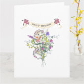 Gelukkig Bruiloft Elegant Bloemen Boeket Kaart (Gele Bloem)