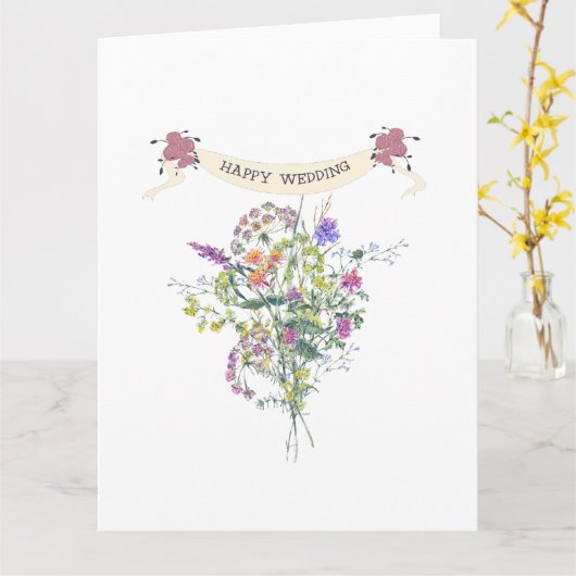 Gelukkig Bruiloft Elegant Bloemen Boeket Kaart (Gele Bloem)