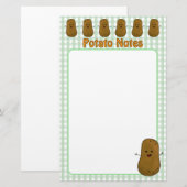 Gelukkig Bruine Aardappel Groen Gingham Briefpapier (Voorkant / Achterkant)