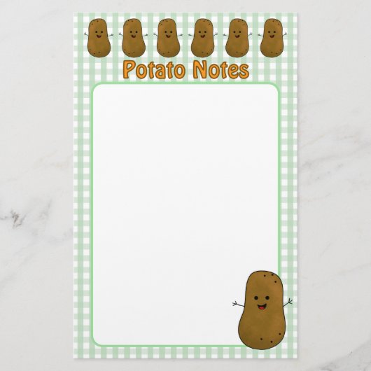Gelukkig Bruine Aardappel Groen Gingham Briefpapier (Voorkant)
