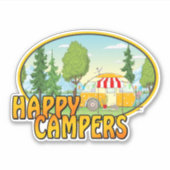 Gelukkig camper retro ontwerp met caravan bomen sticker (Voorkant)