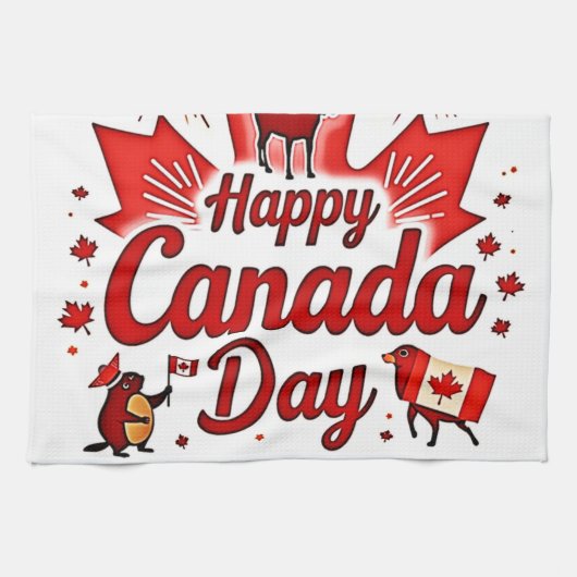 Gelukkig Canada Dag! Theedoek (Horizontaal)