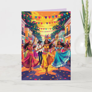 Gelukkig Carnaval de Rio Kleurrijke Dansers Vierin Kaart