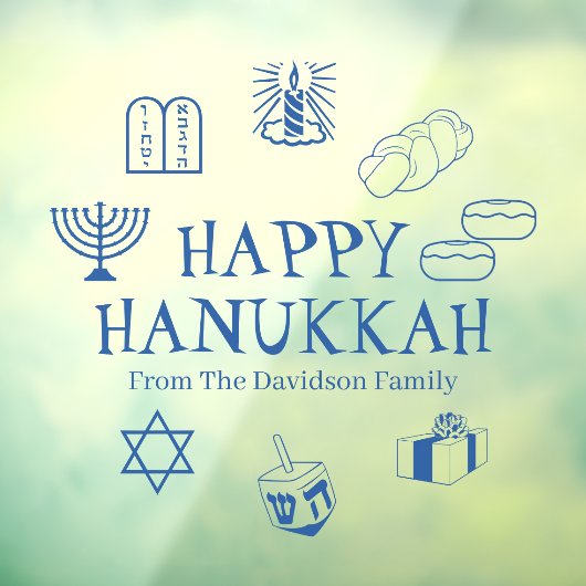 Gelukkig Chanoeka blauw aangepaste familienaam dec Raamsticker (Vel 3)