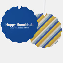 Gelukkig Chanoeka blauw modern gestreept patroon o Ornament Kaart