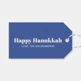 Gelukkig Chanoeka blauw wit modern gestreept op ma Cadeaulabel