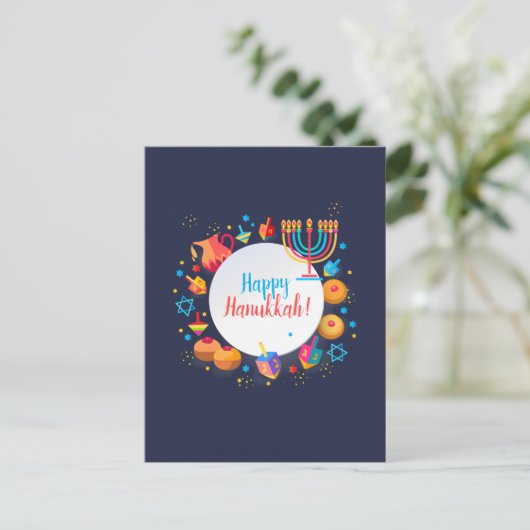 Gelukkig Chanoeka Feest Menora Festieve Decoratie Briefkaart (Staand voorkant)