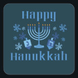 Gelukkig Chanoeka Joods Festival Menorah Dreidel Vierkante Sticker<br><div class="desc">Gelukkige Chanoeka leuke joodse vakantie stickers met sneeuwvlokken,  menora,  en dreidel.</div>