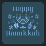 Gelukkig Chanoeka Joods Festival Menorah Dreidel Vierkante Sticker<br><div class="desc">Gelukkige Chanoeka leuke joodse vakantie stickers met sneeuwvlokken,  menora,  en dreidel.</div>