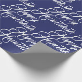 Gelukkig Chanoeka marine blauw en wit elegant scri Cadeaupapier (Hoek)