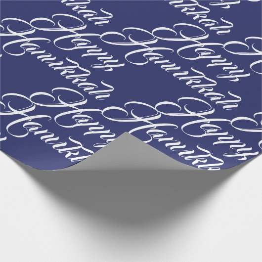 Gelukkig Chanoeka marine blauw en wit elegant scri Cadeaupapier (Hoek)