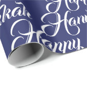 Gelukkig Chanoeka marine blauw en wit elegant scri Cadeaupapier (Rol Hoek)