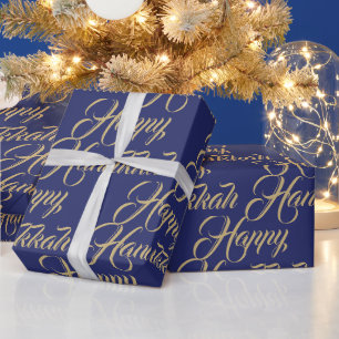 Gelukkig Chanoeka marine goud modern elegant scrip Cadeaupapier