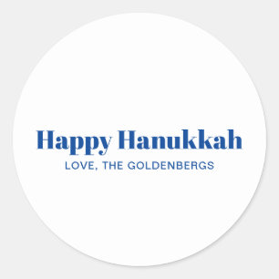 Gelukkig Chanoeka wit blauw minimalistisch geperso Ronde Sticker
