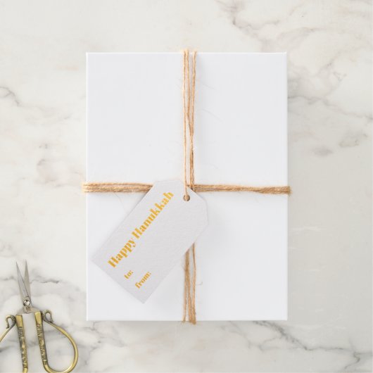 Gelukkig Chanoeka wit blauw minimalistisch goud Cadeaulabels (Met Koord)