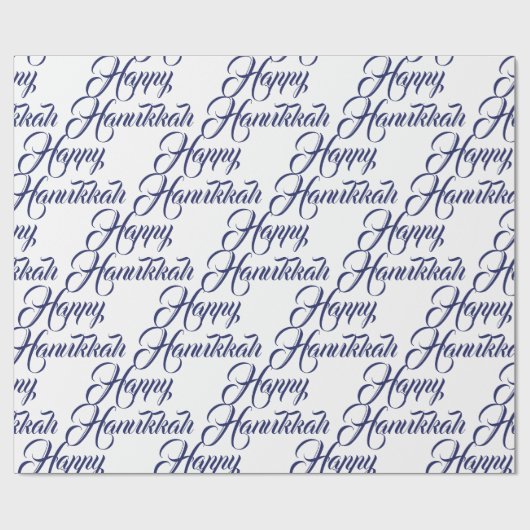 Gelukkig Chanoeka wit en marineblauw elegant scrip Cadeaupapier (Vlak)