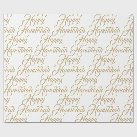 Gelukkig Chanoeka wit goud modern elegant script Cadeaupapier (Vlak)