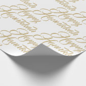 Gelukkig Chanoeka wit goud modern elegant script Cadeaupapier (Hoek)