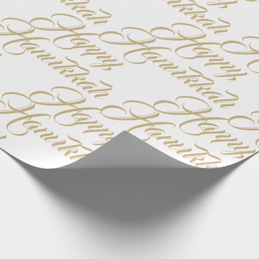 Gelukkig Chanoeka wit goud modern elegant script Cadeaupapier (Hoek)