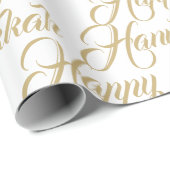 Gelukkig Chanoeka wit goud modern elegant script Cadeaupapier (Rol Hoek)