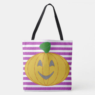 Gelukkig Chic Modern Oranje Pompoen Paars Geometri Tote Bag