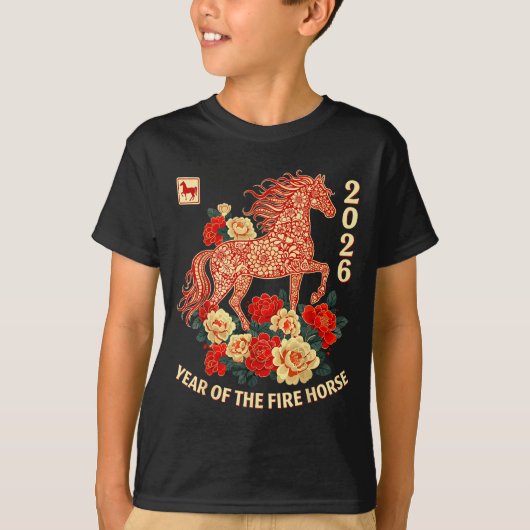 Gelukkig Chinees Maanjaar van het Paard 2026 Kind T-shirt (Voorkant)