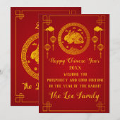 Gelukkig Chinees nieuwjaar 2023 Rabbit Red Gold In Kaart (Voorkant / Achterkant)