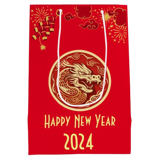 Gelukkig Chinees Nieuwjaar 2024 Dragon Medium Cadeauzakje (Achterkant)
