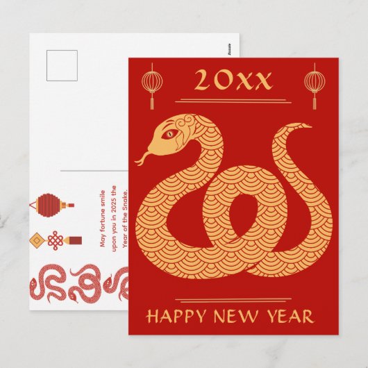 Gelukkig Chinees Nieuwjaar 2025 Maanslang Feestdagenkaart (Voorkant / Achterkant)