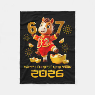 Gelukkig Chinees Nieuwjaar 2026 Grappig Paard 6 7 Fleece Deken