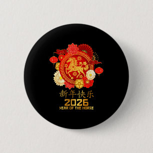 Gelukkig Chinees Nieuwjaar 2026 Jaar Van Het Paard Ronde Button 5,7 Cm