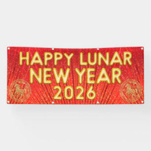 Gelukkig Chinees Nieuwjaar 2026 Paard Rood Gouden Spandoek