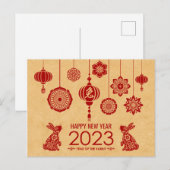 Gelukkig Chinees nieuwjaar konijn 2023 Feestdagenkaart (Voorkant / Achterkant)