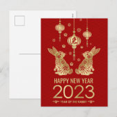 Gelukkig Chinees nieuwjaar konijn 2023 Feestdagenkaart (Voorkant / Achterkant)