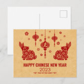 Gelukkig Chinees nieuwjaar konijn 2023 Feestdagenkaart (Voorkant / Achterkant)