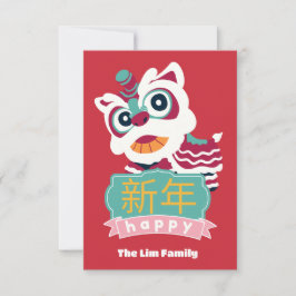 Gelukkig Chinees Nieuwjaar Lion Dance Bedankkaart
