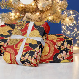 Gelukkig Chinees Nieuwjaar modern Aziatisch patroo Cadeaupapier