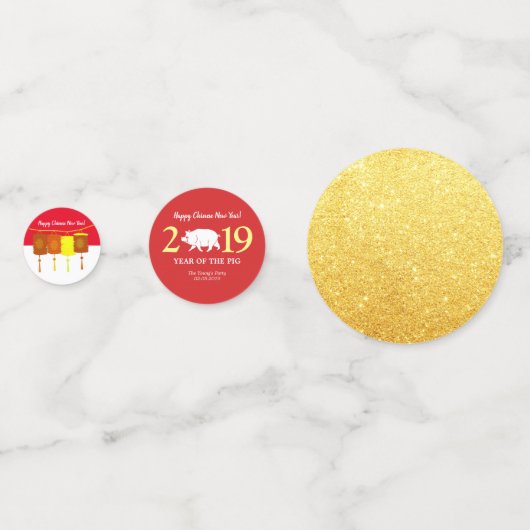 Gelukkig Chinees Nieuwjaar Pig Lantaarn 2019 Red G Confetti (Voorkanten)